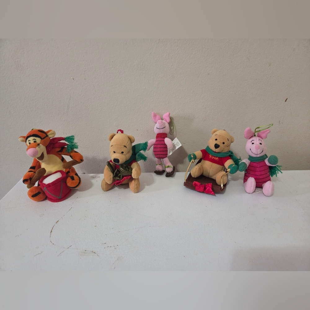Vintage Walt Disney Christmas Winnie The Pooh Christmas Ornaments Set Of 5